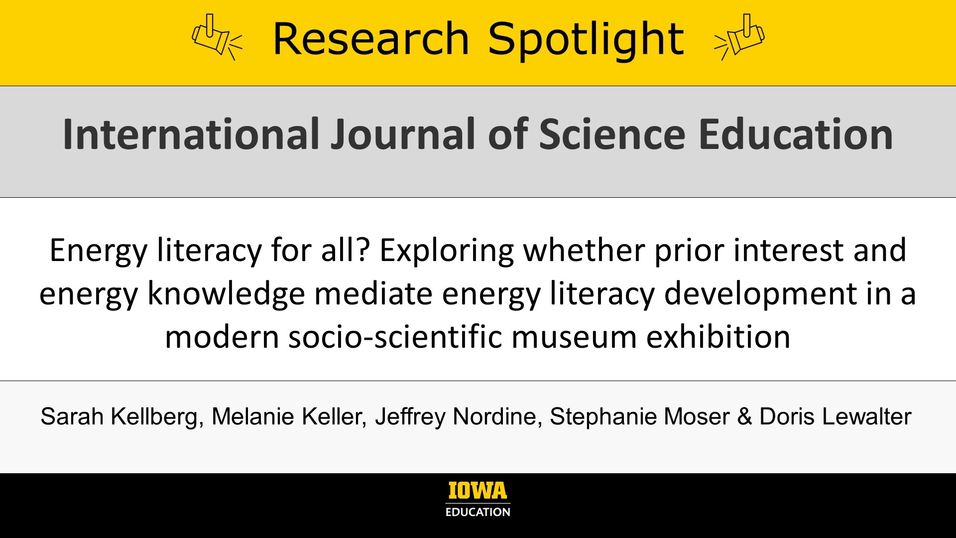 Research Spotlight: Energy literacy for all? Exploring whether prior interest and energy knowledge mediate energy literacy development in a modern socio-scientific museum exhibition. In International Journal of Science Education