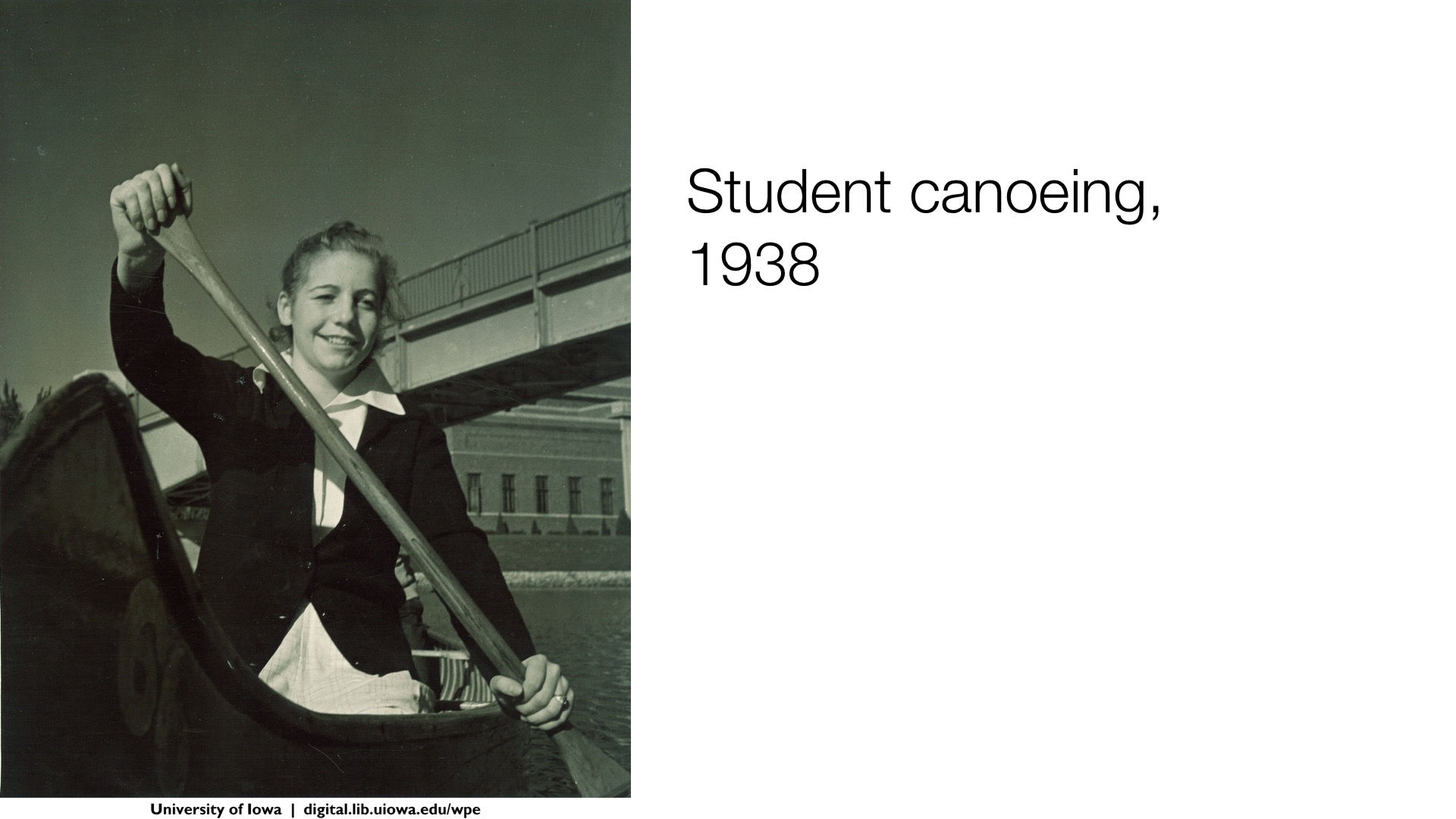 Student canoeing, 1938