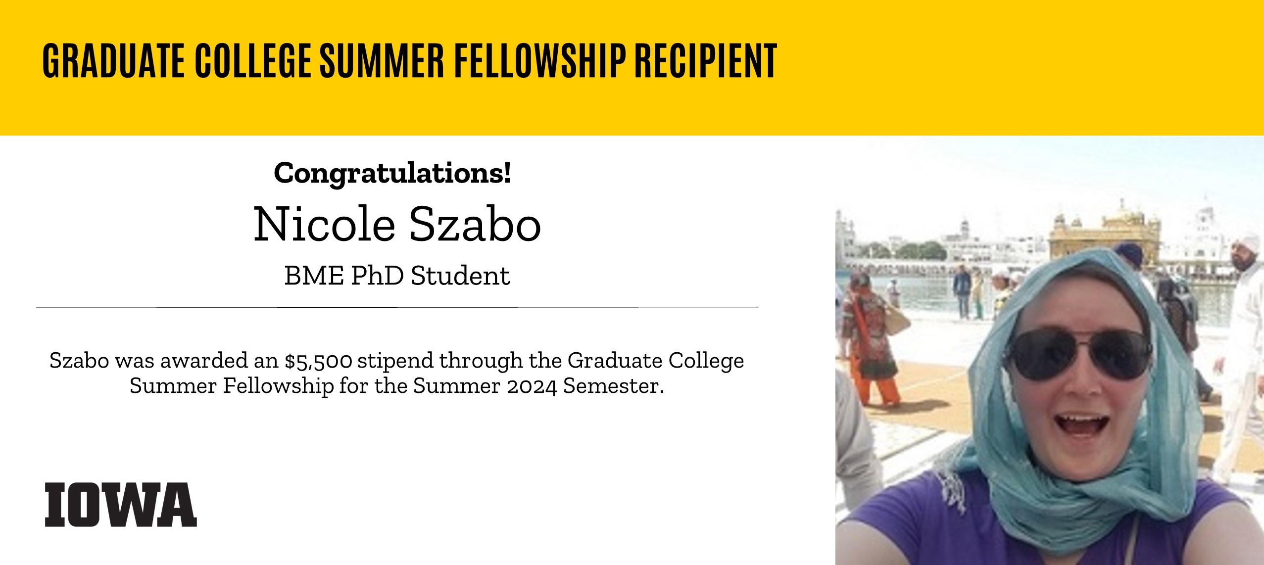 Nicole Szabo fellowship congrats