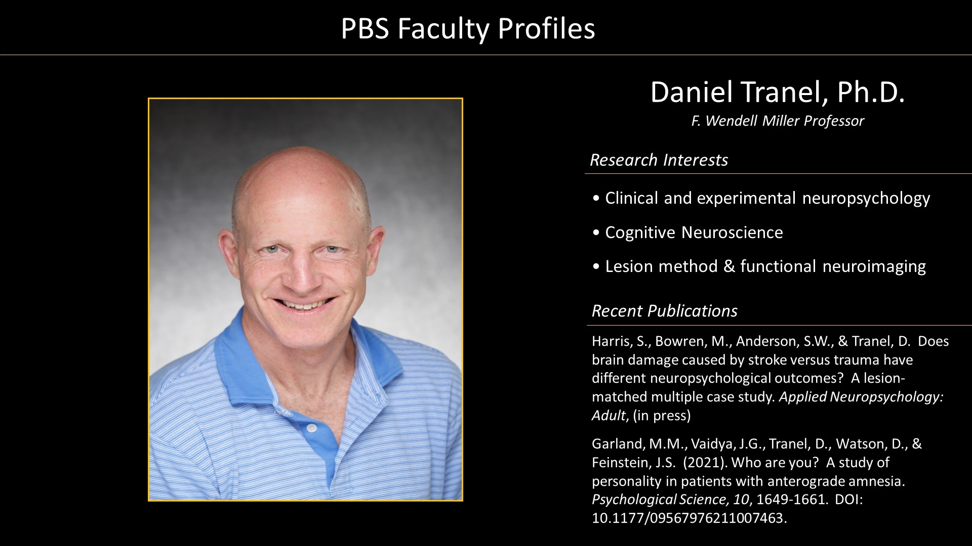 Professor Dan Tranel Profile and Photo