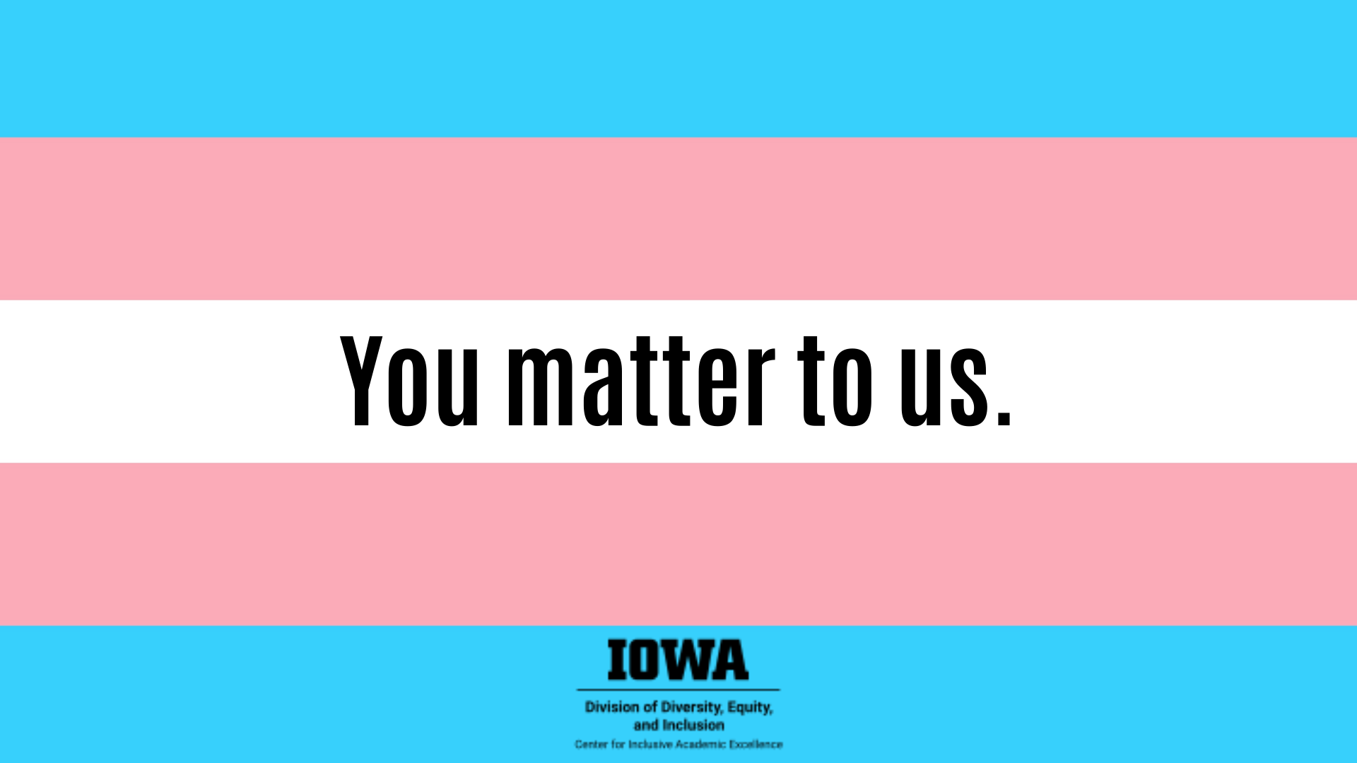 A trans flag graphic with the following text printed on its center: "You matter to us."