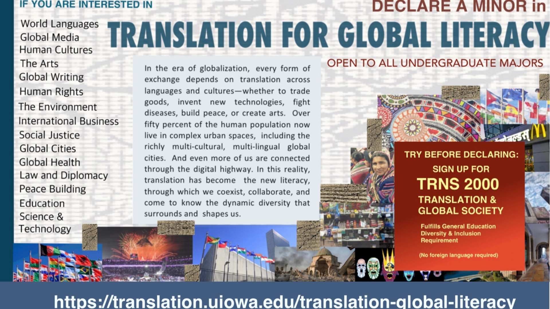 Declare a minor in translation for global literacy if are interested visit https://translation.uiowa.edu/translation-global-literacy