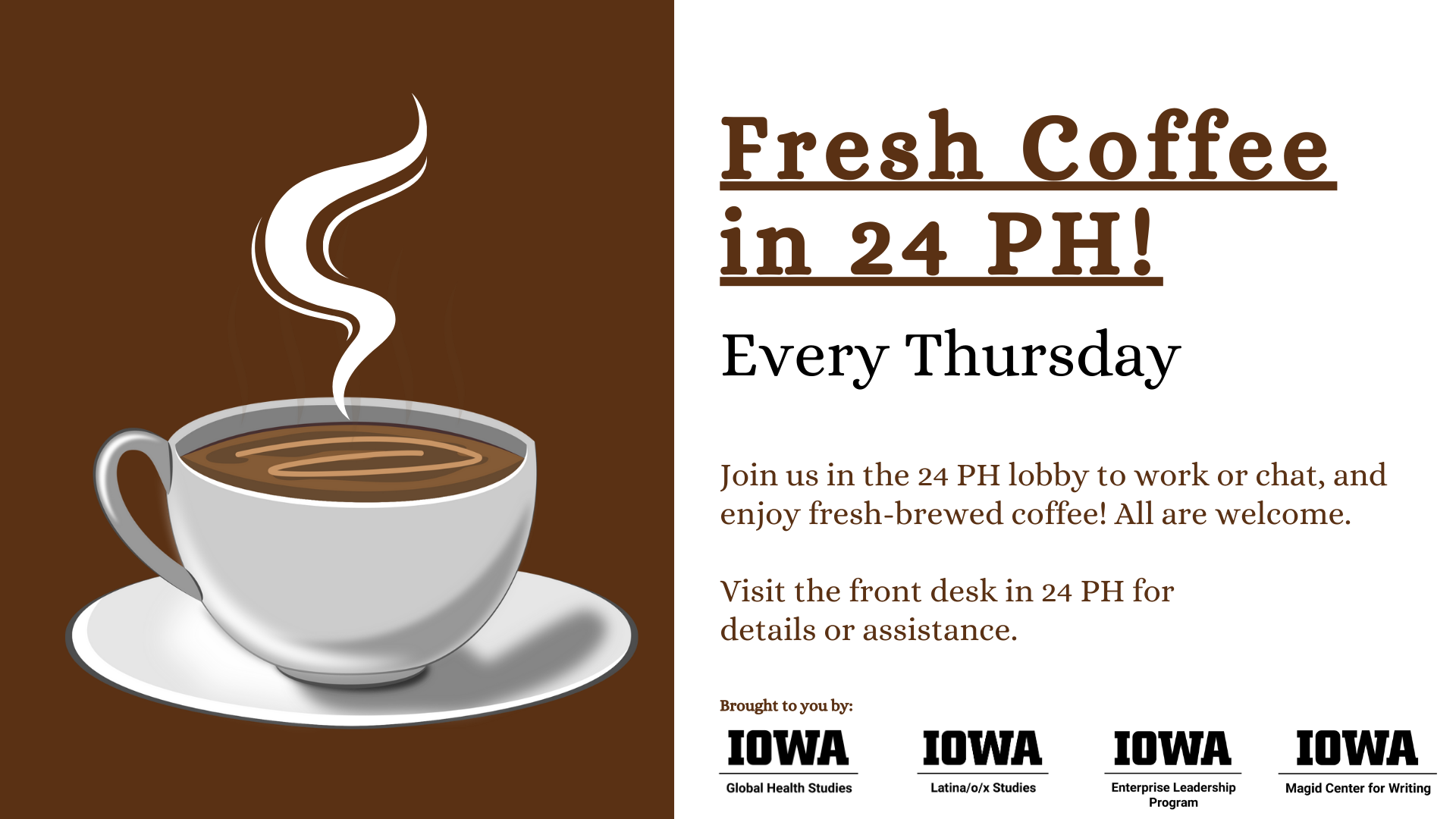 Fresh Coffee every Thursday in 24 PH! All are welcome.