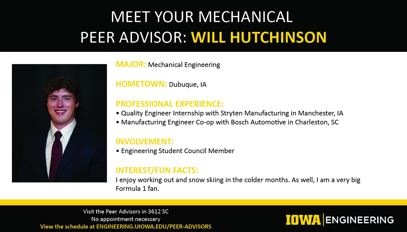 Meet your Mechanical Engineering Peer Advisor: Will Hutchinson