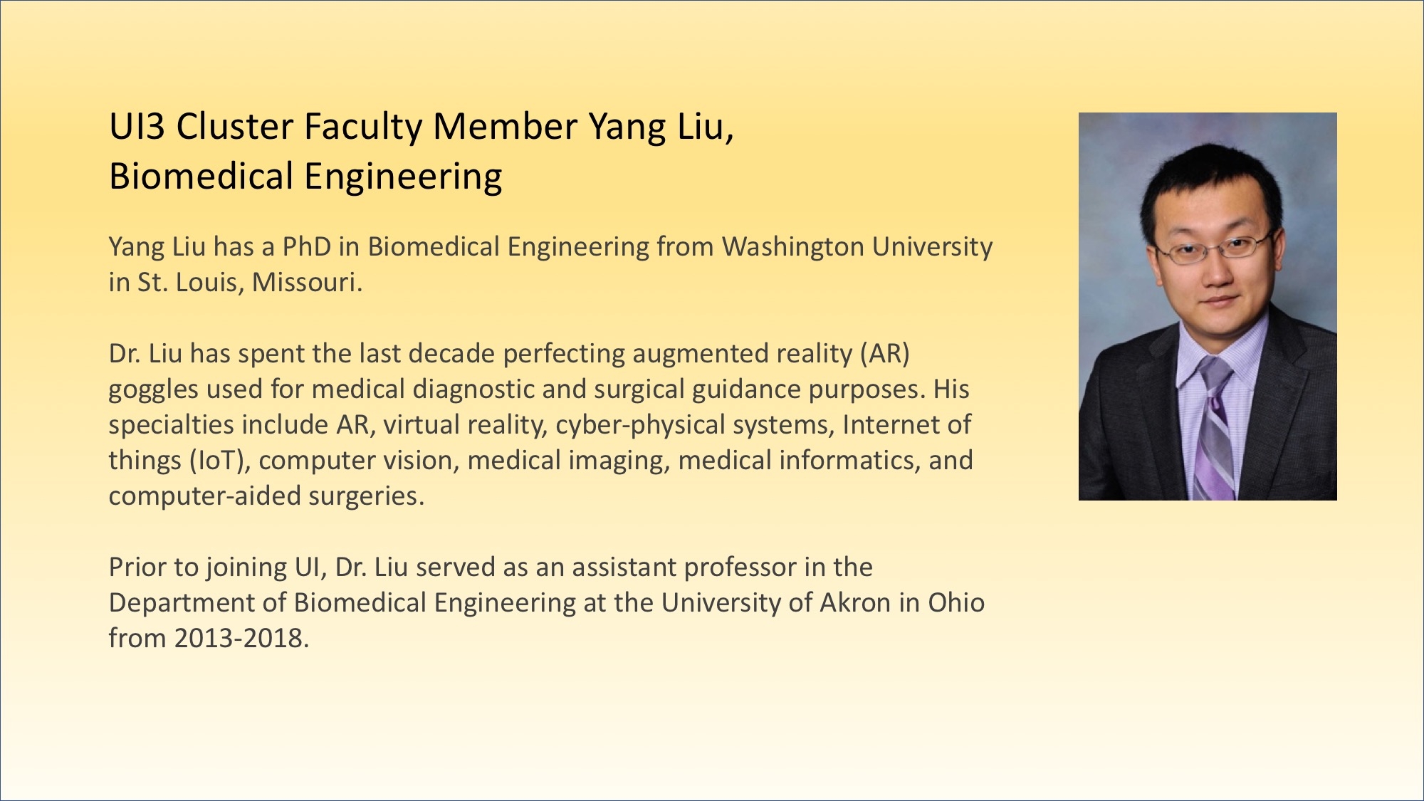 Yang Liu, UI3 Cluster Faculty Biomedical Engineering